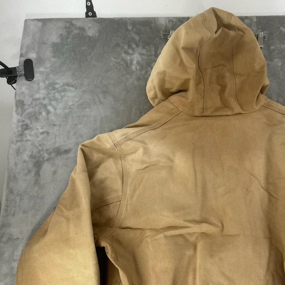Vintage Carhartt Jacket Mens 2XL Beige Canvas Hooded Full Zip Workwear USA